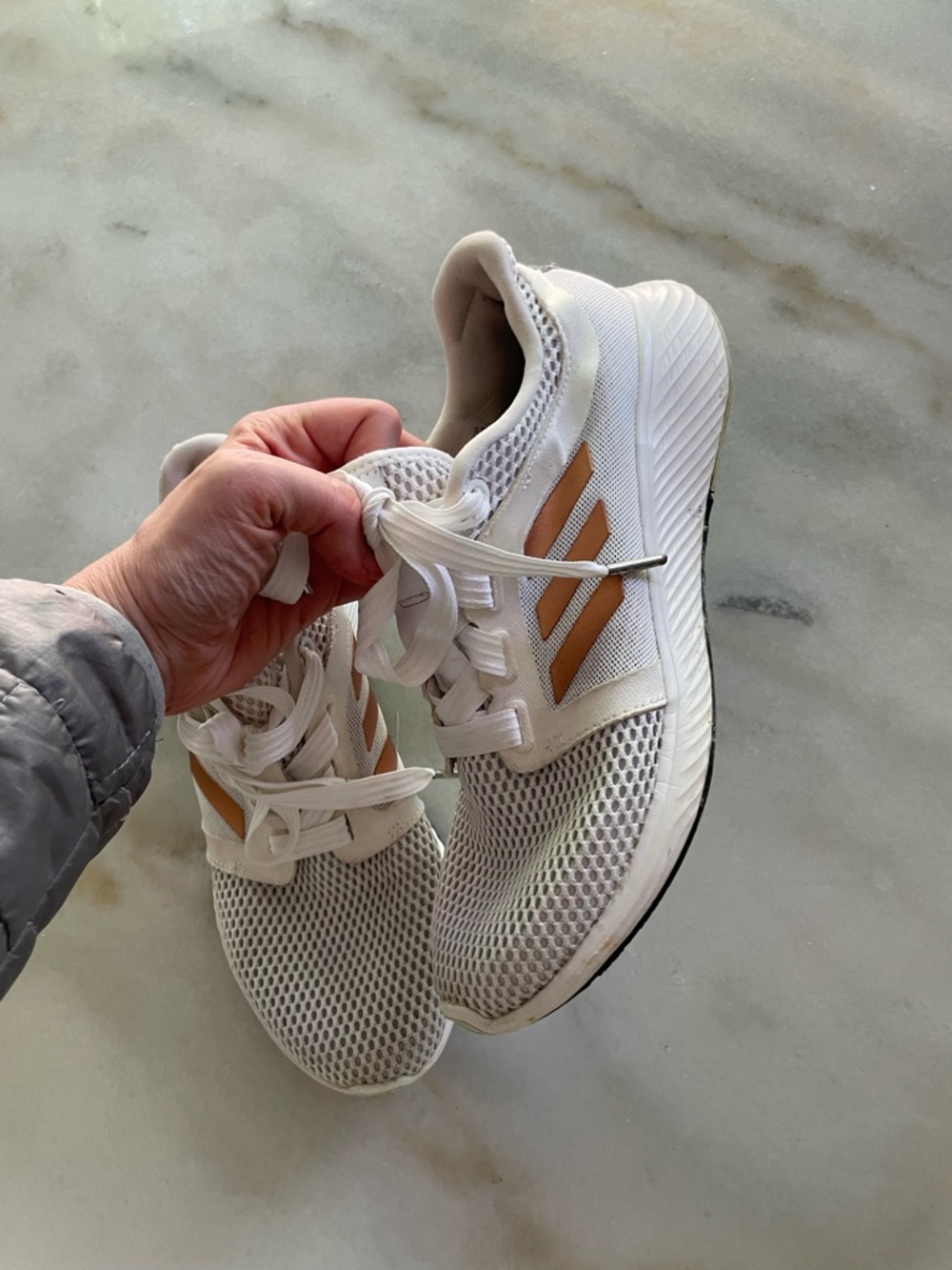 Adidas White Mesh Running Sneakers with Rose Gold Stripes size 9 - Picture 3 of 5
